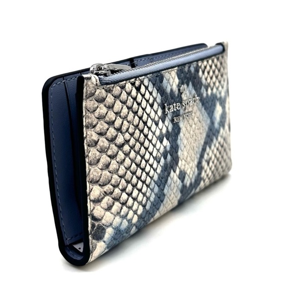 Kate Spade Leila Small Slim Bifold Wallet Snakeskin Blue (NWT) - Picture 5 of 10